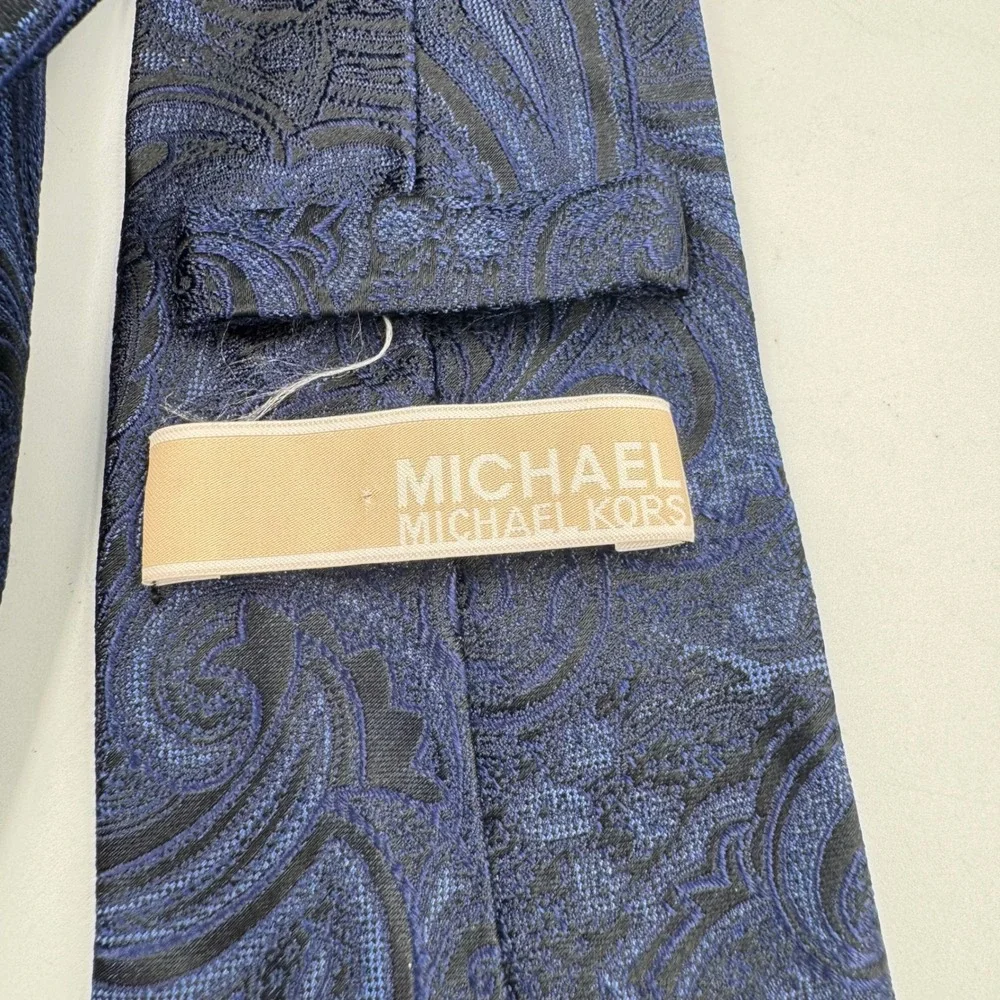Michael Kors Tie Men Navy Blue Paisley Silk Jacquard Formal Business Necktie